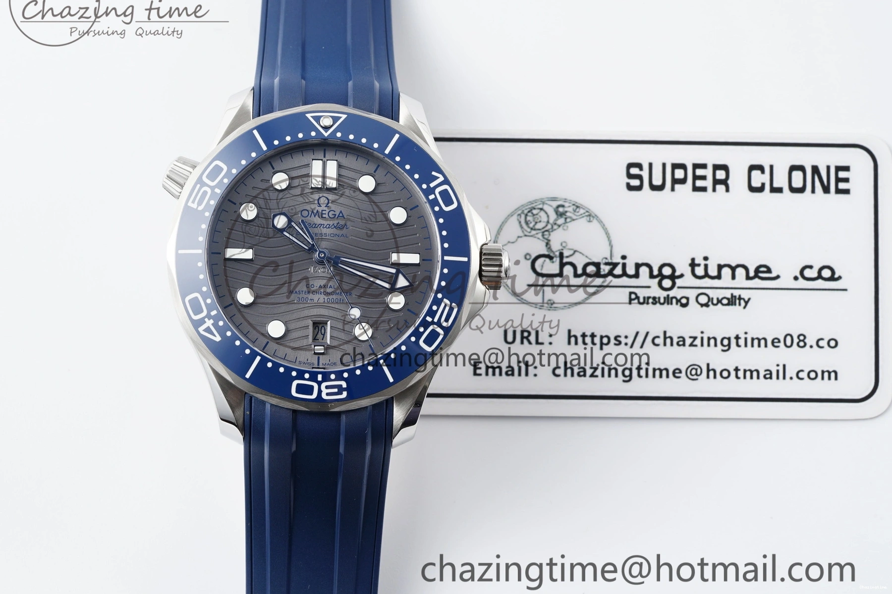0305 SmartChoice Seamaster Diver 300M ZF 1:1 Best Edition Blue Ceramic Gray Dial on Blue Rubber Strap A 7735